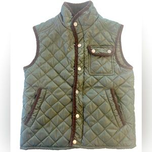 Class Club Olive Green + Brown Corduroy Trim Quilted Vest, Boys size 8 Youth